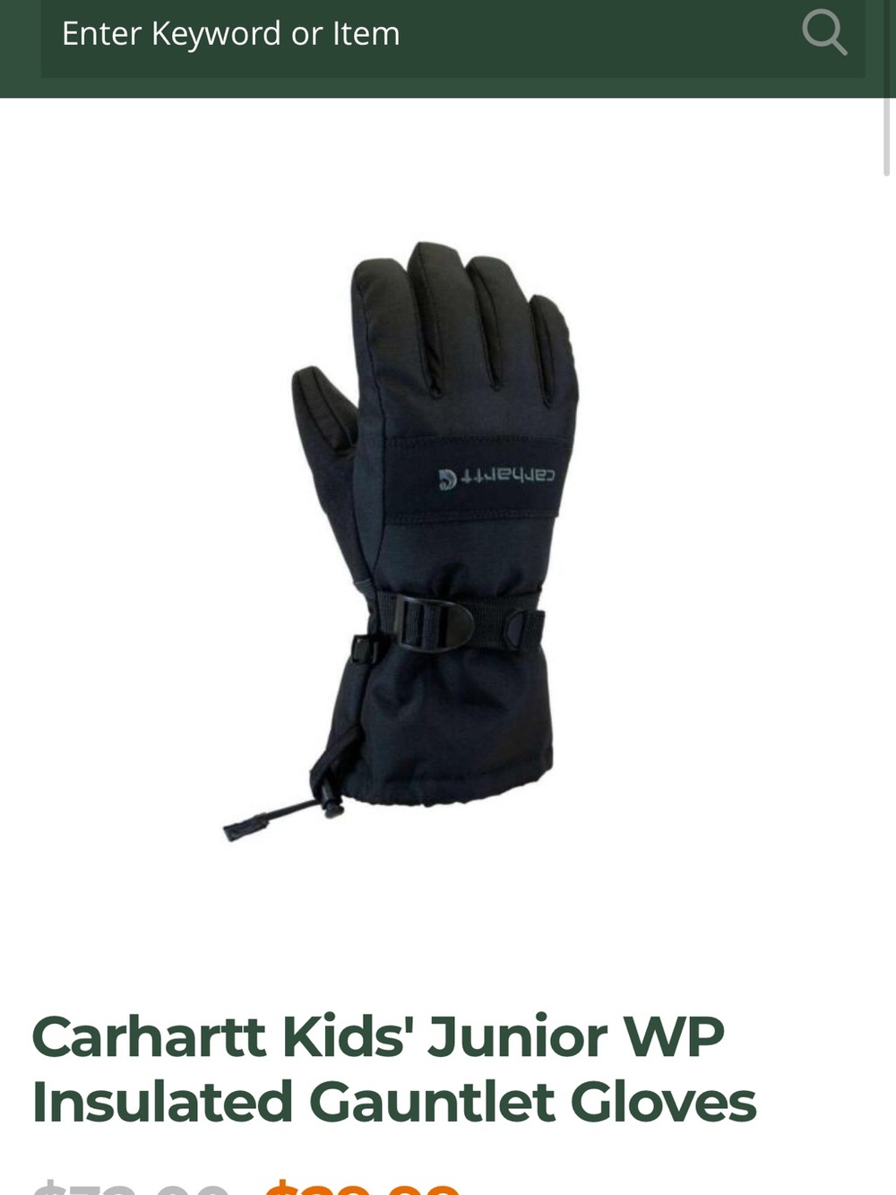 Carhartt Gloves KIDS X LARGE Waterproof Insulated Gauntlet Black  MENS SMALL